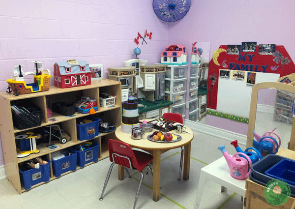 Our intermediate room play area includes a play kitchen and food where children enjoy preparing "snacks".